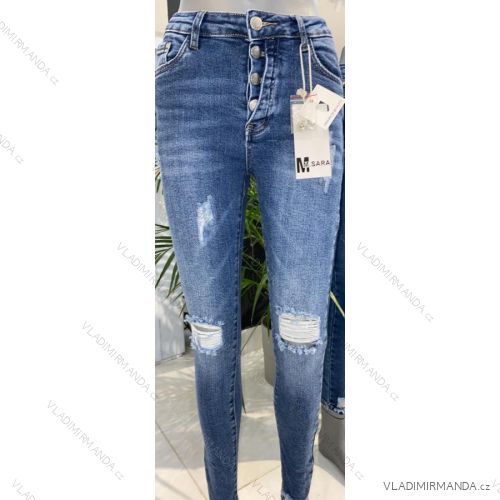 Nohavice rifle jeans s vysokým pásom dlhé trhané dámske (XS-XL) M.SARA MRS213725