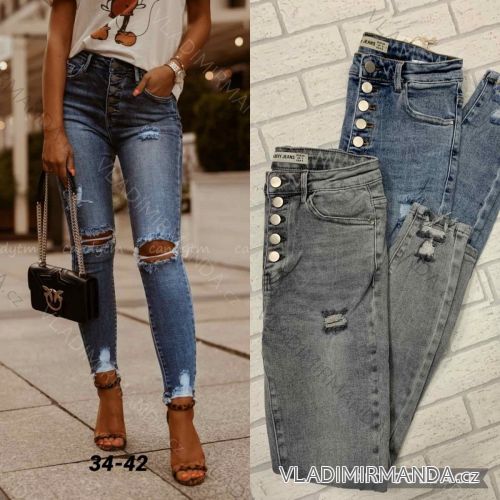 Nohavice rifle jeans s vysokým pásom dlhé trhané dámske (XS-M) CATHY JEANS CAT21001