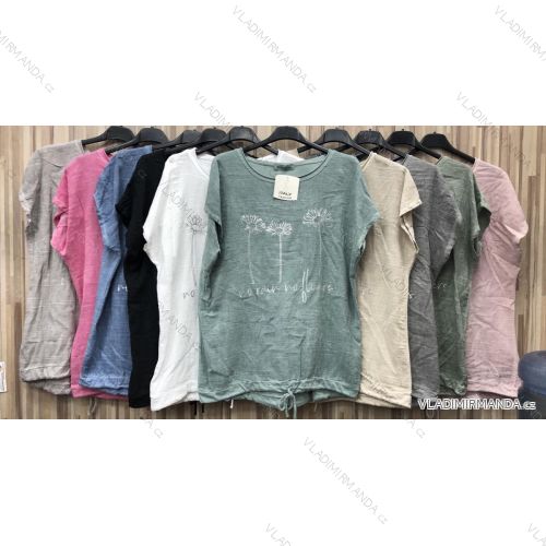 Tričko bavlnené krátky rukáv dámske (S / M / L ONE SIZE) TALIANSKÁ MÓDA IMWP21155
