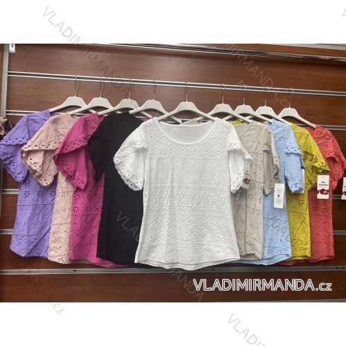 Tričko čipkované krátky rukáv dámske (S / M ONE SIZE) TALIANSKÁ MÓDA IMWB21059