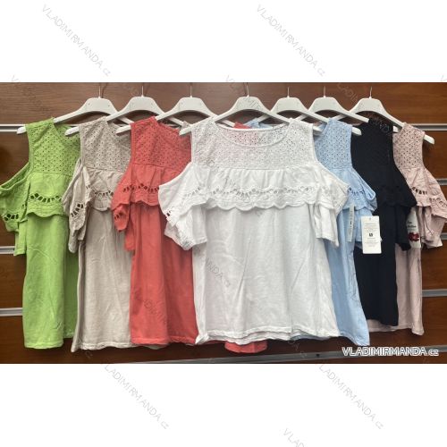 Tričko čipkované krátky rukáv dámske (S / M ONE SIZE) TALIANSKÁ MÓDA IMWB21060