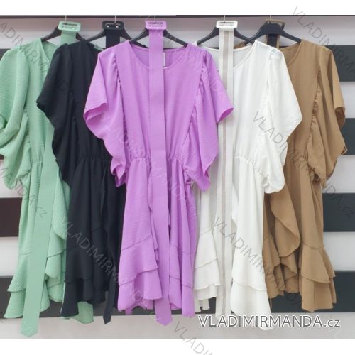 Šaty letné krátky rukáv s pásikom dámske (S / M ONE SIZE) TALIANSKÁ MÓDA IMWA21260