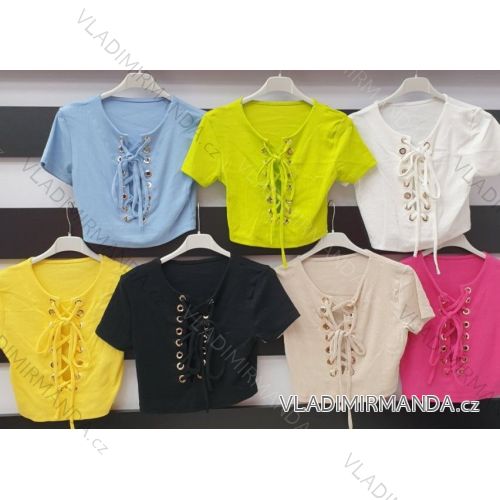 Tričko crop top krátky rukáv dámske (S / M ONE SIZE) TALIANSKÁ MÓDA IMWA21282