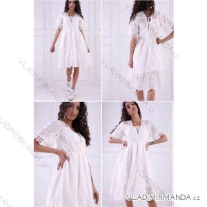 Šaty čipkované bavlnené krátky rukáv dámske (S / M ONE SIZE) TALIANSKÁ MÓDA IMWD212964