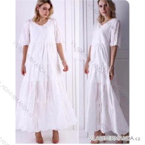 Šaty dlhé čipkované bavlnené krátky rukáv dámske (S / M ONE SIZE) TALIANSKÁ MÓDA IMWD212965