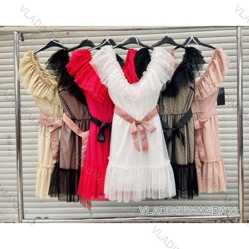 Šaty carmen tilové dlouhé elegantní bez rukávů dámské (S/M ONE SIZE) ITALSKÁ MÓDA IMWD213060