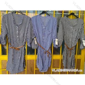 Šaty košeľové dlhý rukáv prúžok dámske nadrozmerné (XL / 2XL ONE SIZE) TALIANSKÁ MÓDA IMD21506
