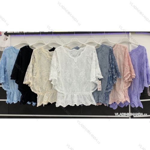 Blúzka čipkovaná krátky rukáv dámska (S / M ONE SIZE) TALIANSKÁ MÓDA IMWD212885