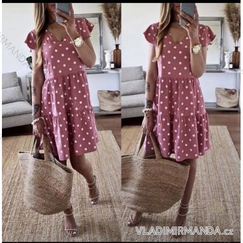 Šaty letné krátky rukáv dámske bodka (S / M ONE SIZE) TALIANSKÁ MÓDA IMWD213273