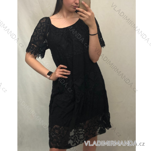 Šaty krajkové carnen krátký rukáv dámské (M/XL ONE SIZE) ITALSKÁ MÓDA IMD22162