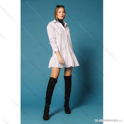 Šaty košeľové elegantný dlhý rukáv dámske (S / M ONE SIZE) TALIANSKÁ MÓDA IMM21094/DU biela S/M