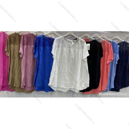 Tunika / blúzka s čipkou krátky rukáv dámska nadrozmerná (3XL / 4XL ONE SIZE) TALIANSKÁ MÓDA IMWQ21093
