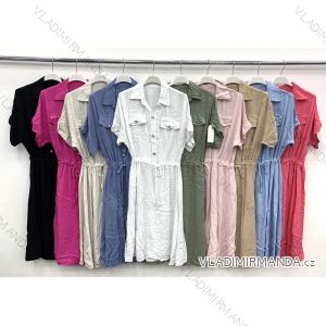 Šaty bavlnené košeľové krátky rukáv dámske (S / M ONE SIZE) TALIANSKÁ MÓDA IMWD213405