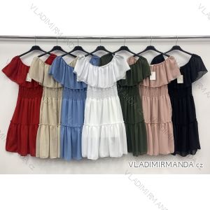 Šaty elegantné šifónové carmen krátky rukáv dámske (S / M ONE SIZE) TALIANSKÁ MÓDA IMWD213448