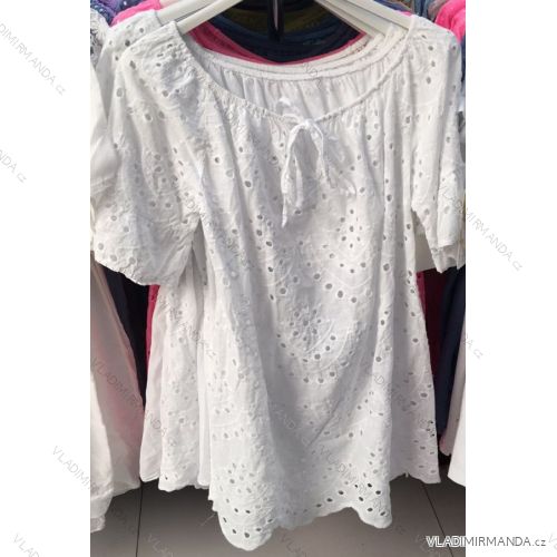 Blúzka čipkovaná krátky rukáv dámska (L / XL ONE SIZE) TALIANSKÁ MÓDA IMWT21024