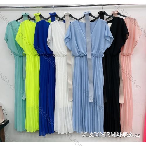 Šaty dlhé letné s pásikom krátky rukáv dámske (S / M ONE SIZE) TALIANSKÁ MÓDA IMWD214119