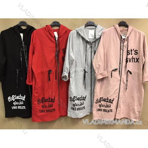 Mikina predĺžená na zips s kapucňou dámska (L / 2XL ONE SIZE) TALIANSKÁ MÓDA IM421836 šedá L / 2XL