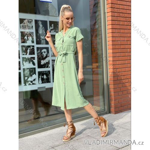 Šaty letné košeľové dlhé krátky rukáv dámske (S / M ONE SIZE) TALIANSKÁ MÓDA IMWK21B21059