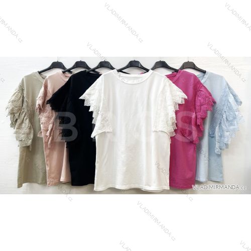 Tričko s čipkou krátky rukáv dámske (S / M ONE SIZE) TALIANSKÁ MÓDA IMWG213898