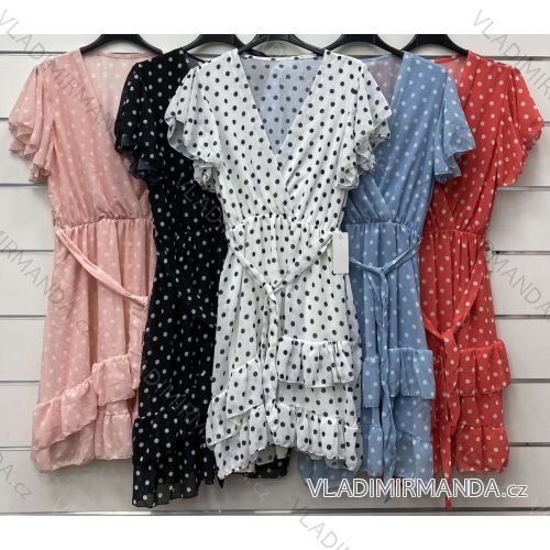 Šaty letné krátky rukáv dámske bodka (S / M ONE SIZE) TALIANSKÁ MÓDA IMWC213933