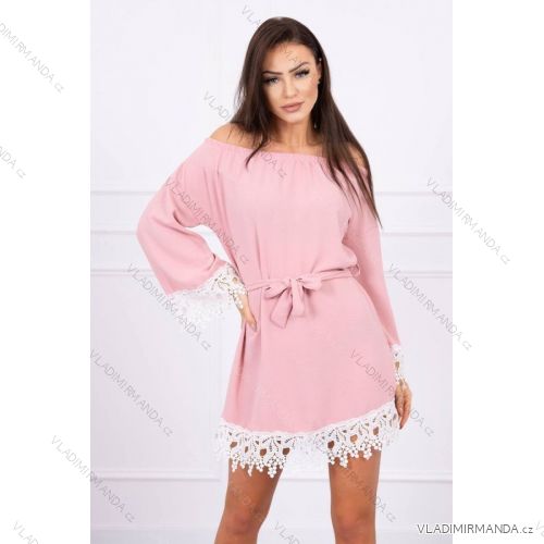 Šaty elegantné dlhý rukáv s čipkou dámske (S/L ) TALIANSKÁ MÓDA KSI-9034/DU