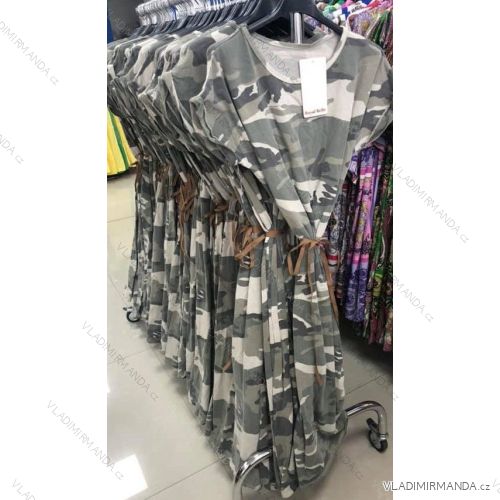 Šaty dlouhé krátký rukáv letní dámské maskáč  (S/M/L ONE SIZE) ITALSKá MóDA IMM21786