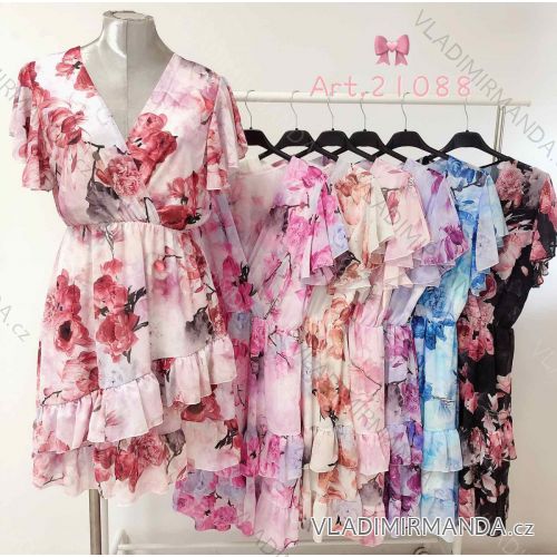 Šaty letné šifónové krátky rukáv dámske (S / M / L ONE SIZE) TALIANSKÁ MÓDA IMWM214336