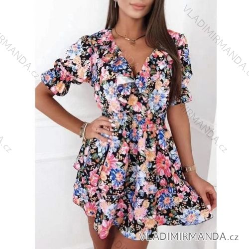 Šaty letné kvetované krátky rukáv dámske (S / M ONE SIZE) TALIANSKÁ MÓDA IMWA214425