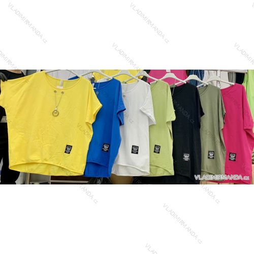 Tunika bavlnená s príveskom krátky rukáv dámska nadrozměr (XL / XXL ONE SIZE) TALIANSKÁ MÓDA IMWT21121