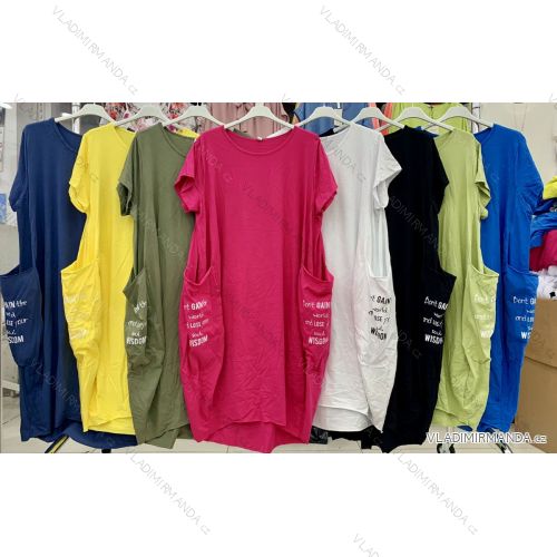 Šaty dlhé bavlnené krátky rukáv dámske nadrozměr (XL / XXL ONE SIZE) TALIANSKÁ MÓDA IMWT21137