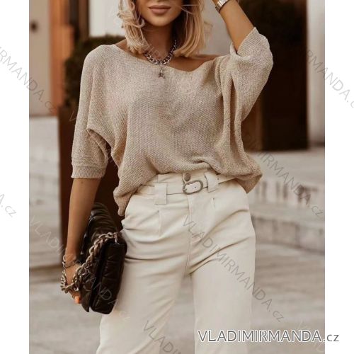 Sveter tenký 3/4 rukáv dámsky (S / M ONE SIZE) TALIANSKÁ MÓDA IMWE21097 zlatá S / M