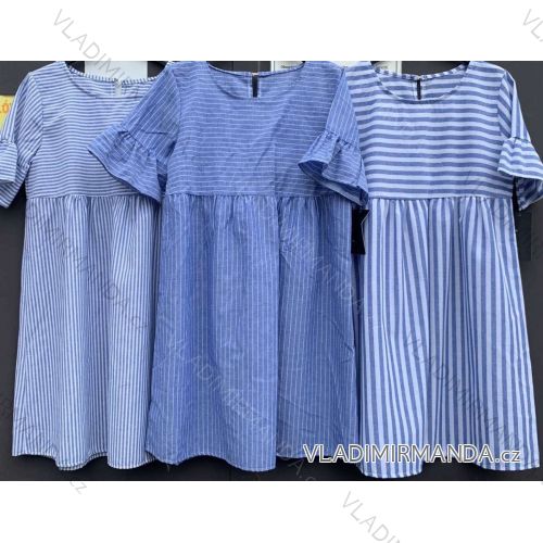 Šaty letné bavlnené krátky rukáv dámske prúžok (S / M ONE SIZE) TALIANSKÁ MÓDA IMWM215128