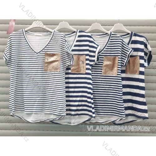 Tričko krátky rukáv prúžok dámske (S / M ONE SIZE) TALIANSKÁ MÓDA IMWA215368
