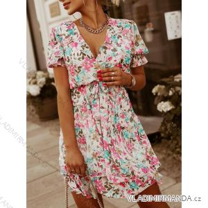 Šaty letné kvetované krátky rukáv dámske (S / M ONE SIZE) TALIANSKÁ MÓDA IMWA215463