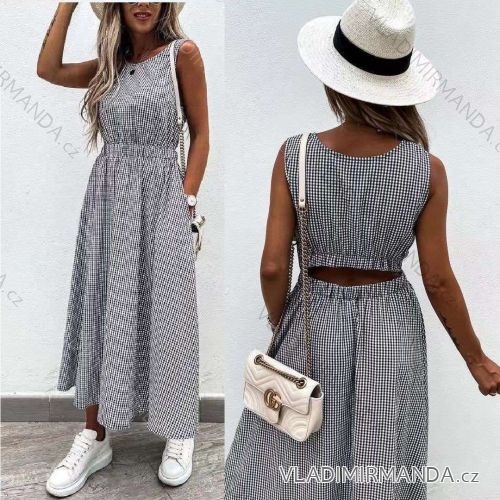 Šaty dlhé letné plátené bez rukávov dámske prúžok (S / M ONE SIZE) TALIANSKÁ MÓDA IMWA215661