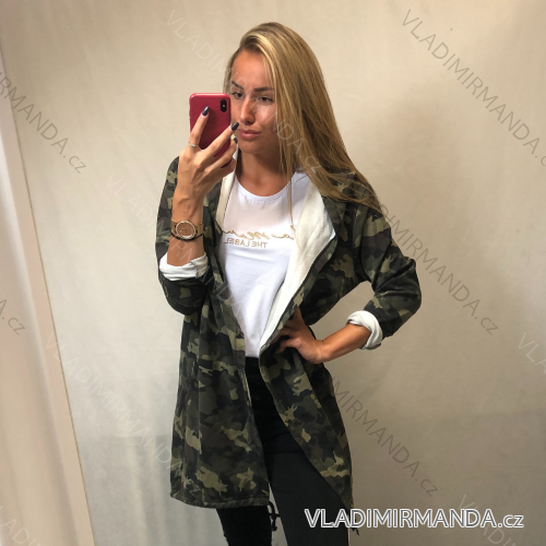 Cardigan s kapucňou dámsky maskáčoch (uni s/m/l) ITALSKá MóDA IM520044/DR maskáčová khaki S / M / L