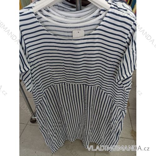 Šaty krátky rukáv nadrozměr dámske prúžok (XL / 2XL ONE SIZE) TALIANSKÁ MÓDA IM721190