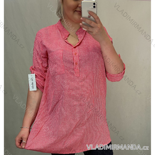 Košile krátký rukáv dámské nadrozměrné Viskoza (4XL/5XL ONE SIZE) ITALSKÁ MÓDA IM422393