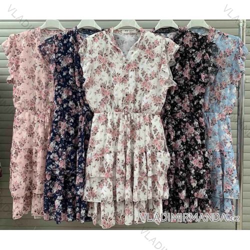 Šaty letné šifónové kvetované krátky rukáv dámske (S / M ONE SIZE) TALIANSKÁ MÓDA IMWM215879