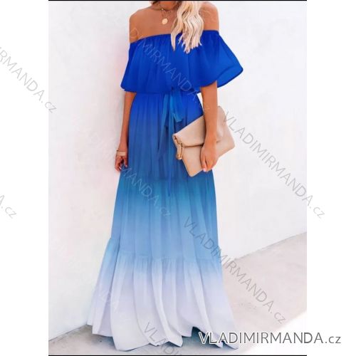 Šaty letné dlhé carmen cez ramená dámske Ombré (S / M ONE SIZE) TALIANSKÁ MÓDA IMWA215903
