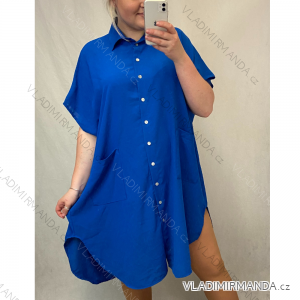 Šaty dlhé letné košeľové krátky rukáv dámske oversize (2XL/4XL ONE SIZE) TALIANSKÁ MÓDA IMM2153076MS