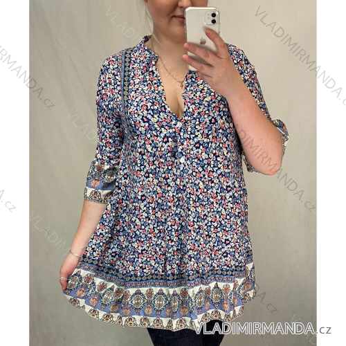 Šaty letní španělské krátký 3/4 rukáv dámské květované oversize (S/M/L/XL/2XL ONE SIZE) ITALSKÁ MÓDA IM4211434