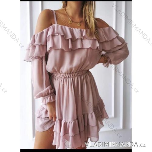 Šaty letné carmen dlhý rukáv dámske (S / M ONE SIZE) TALIANSKÁ MÓDA IMWD216020/DR svetlo ružová S / M