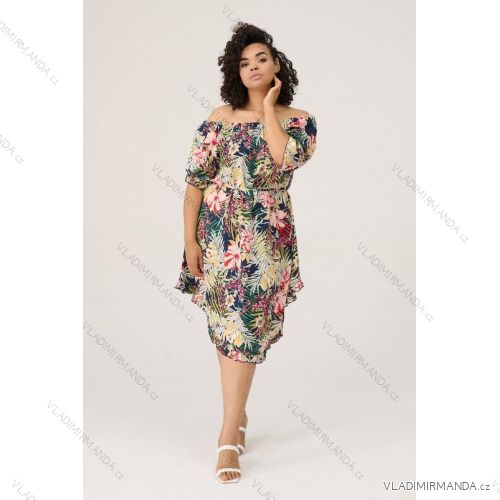 Šaty letné carmen krátky rukáv dámske nadrozměr (2XL / 3XL ONE SIZE) POSLKÁ MÓDA PMLE21015
