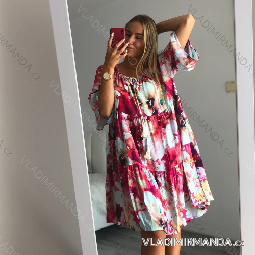 Šaty letné 3/4 dlhý rukáv dámske (uni xl / 2xl) TALIANSKÁ MÓDA IM821014 / DR červená XL / XXL