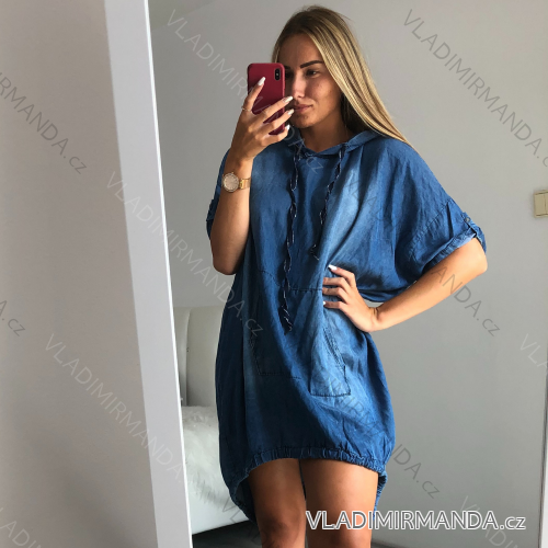 Šaty letné 3/4 dlhý rukáv dámske s kapucňou (uni 3XL / 4XL) TALIANSKÁ MÓDA IM821017