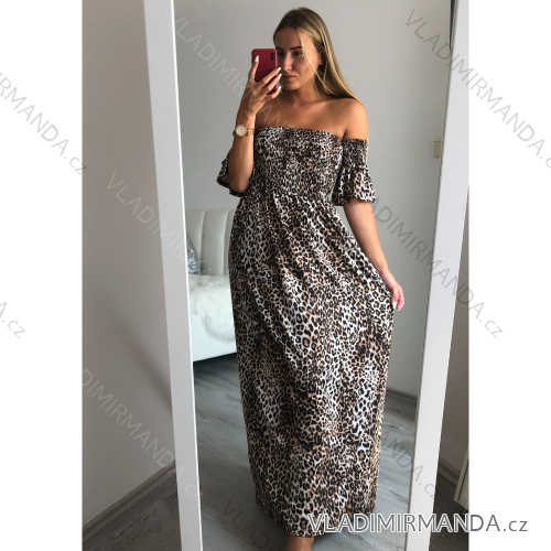 Šaty carmen dlhé letné IceCool žabičkování leopard dámske (S / M ONE SIZE) TALIANSKÁ MÓDA IMM211271