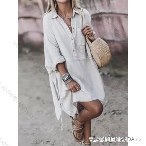 Šaty letní košilové mušelínové dlouhý rukáv oversize dámské (S/M ONE SIZE) ITALSKÁ MÓDA IMWM216065