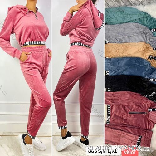 Súprava zamatová mikina dlhý rukáv a tepláky dámska (S-XL) TURECKÁ MÓDA TMWL21885V