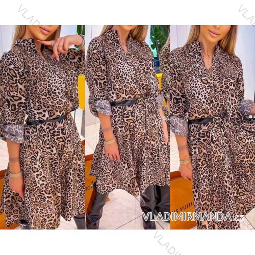 Šaty košeľové dlhý rukáv leopard dámske (S / M ONE SIZE) TALIANSKÁ MÓDA IMWA216108